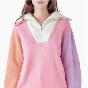 English Factory S Pink and Purple Colorblock Zip Pullover Sweater